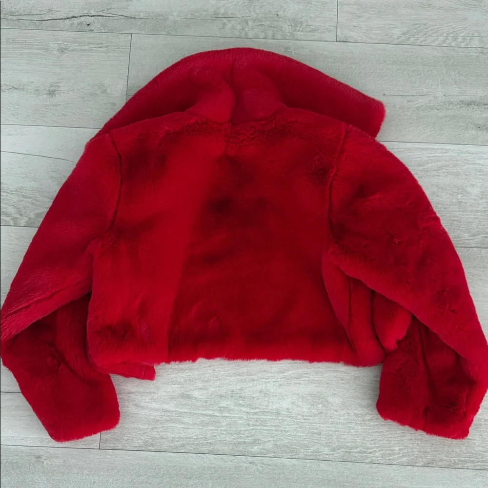⚡️FLASH SALE - Red Cropped Faux Fur Jacket - Picture 4 of 5